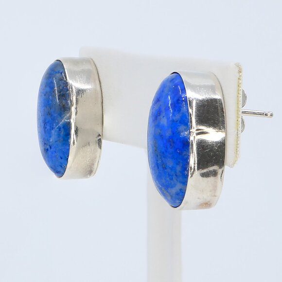 Vintage Tommy Jackson Navajo Sterling Silver Lapis Lazuli Post Earrings 1970s - Picture 2 of 5
